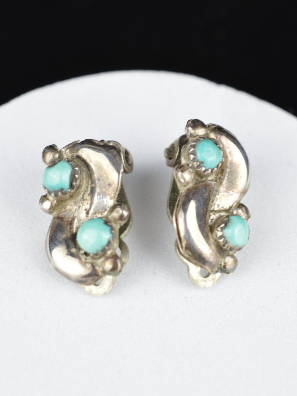 Vintage Navajo Sterling Silver Turquoise Clip On Earrings Southwestern Old Pawn
